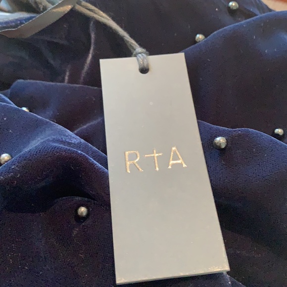 RtA NAVY VELVET AND PEARLS EDIE ONE SHOULDER MINI DRESS SIZE 4 - Picture 16 of 16